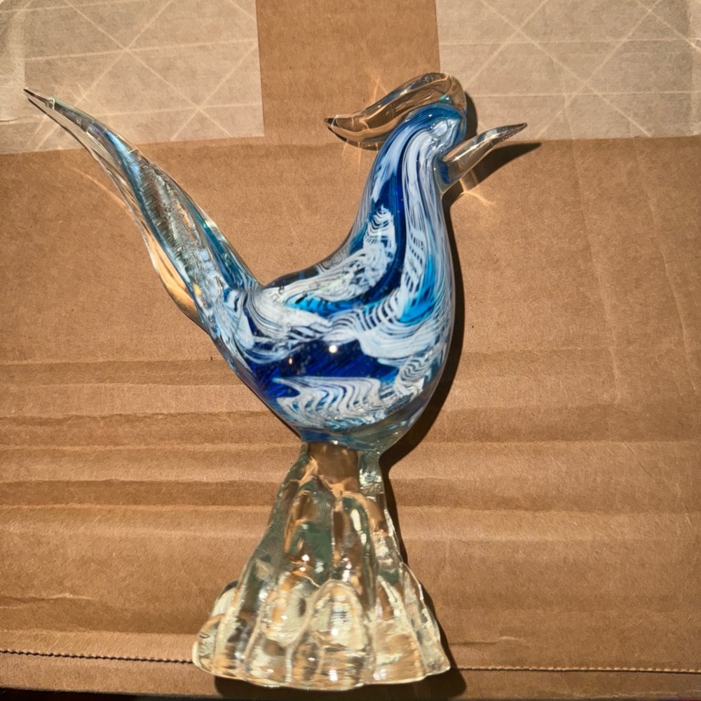 Vintage murano Italy blue white swirl road runner figurine art glass